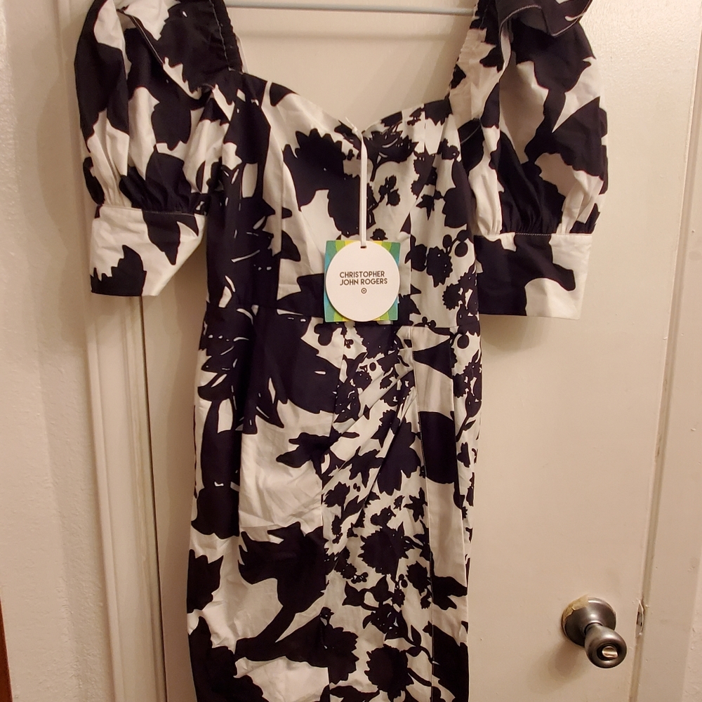 Floral Puff Sleeve Faux Wrap Dress
